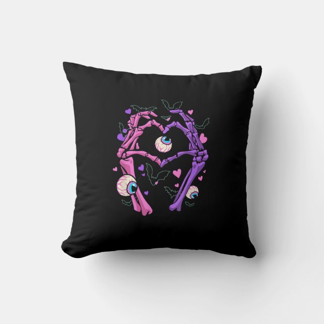 Heart Skeleton Hands - Halloween Pastel Goth Eyeba Cushion (Front)