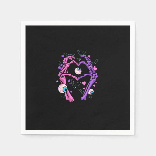 Heart Skeleton Hands - Halloween Pastel Goth Eyeba Napkin (Front)