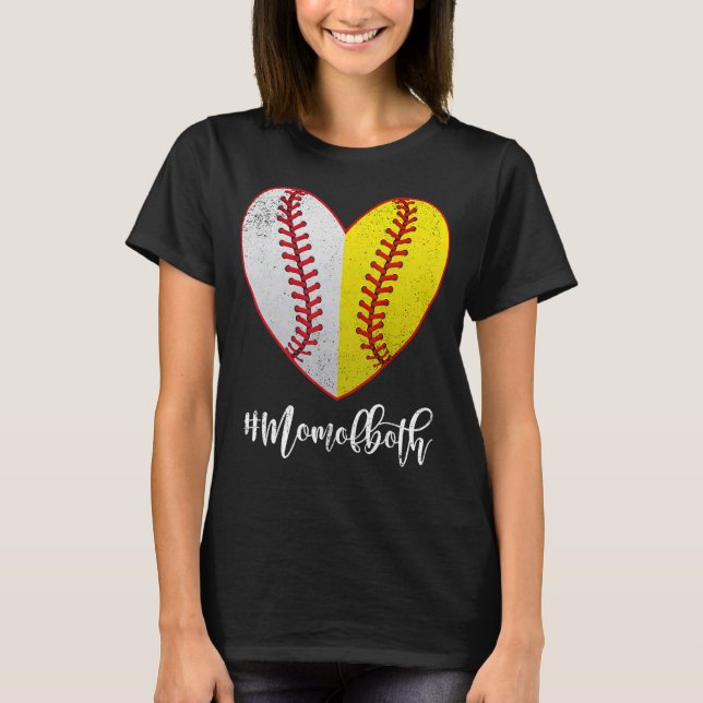 Heart Softball Baseball Mum Of Both Mother's Day M T-Shirt (Front)