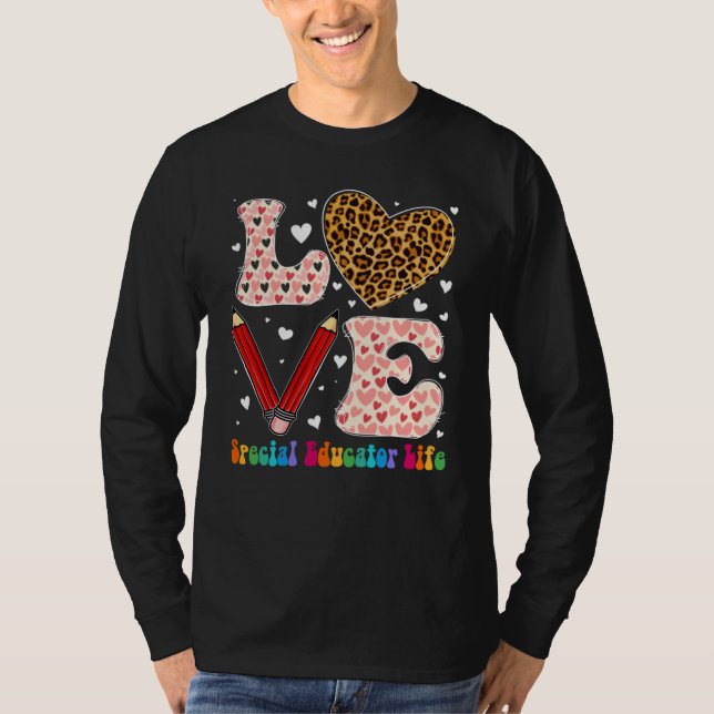 Heart Special Educator Life Leopard Plaid Red Vale T-Shirt (Front)