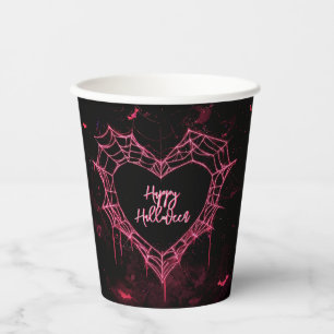 Heart Spider Web Pink Gothic Girls Halloween Paper Cups