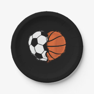 Heart Sports Soccer Basketball Ball Lover Valentin Paper Plate
