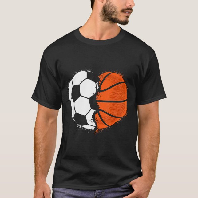 Heart Srts Soccer Basketball Ball Lover Valentines T-Shirt (Front)