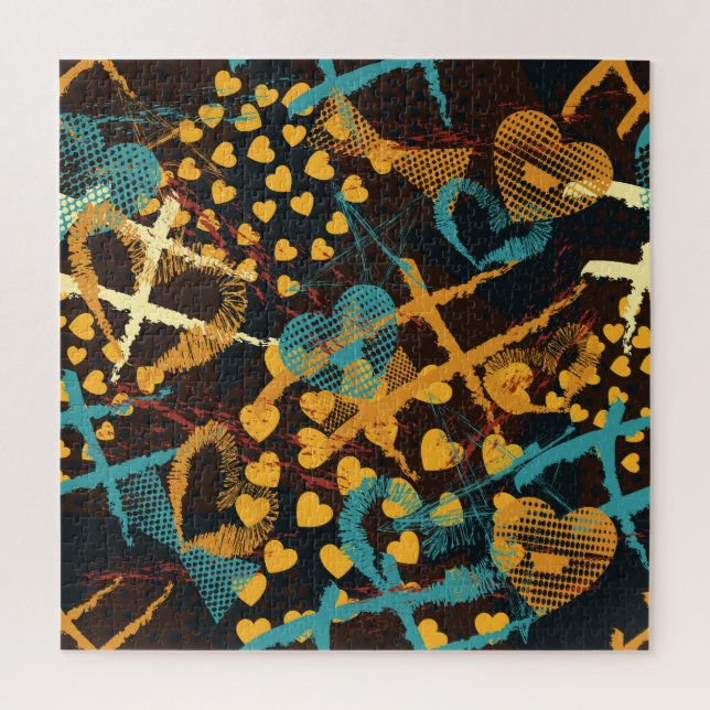Heart Stars Geometry: Fun Vintage Pattern Jigsaw Puzzle (Vertical)