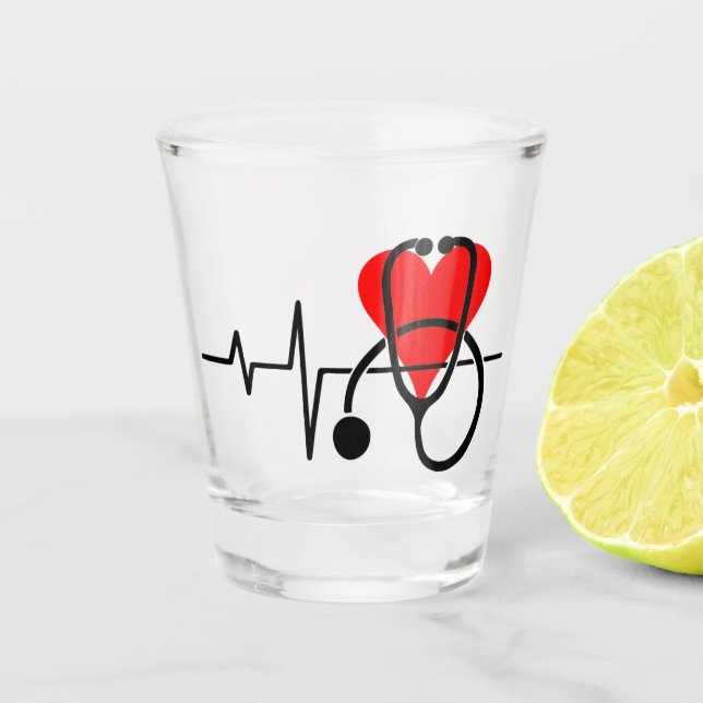 Heart & Stethoscope Design Shot Glass (Front)