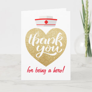 Heart Stethoscope Gold Glitter Nurse Thank You Card