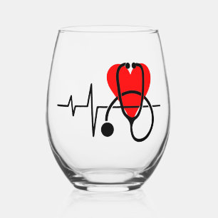 Heart & Stethoscope Healthcare Design Stemless Wine Glass