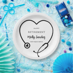 Heart Stethoscope Healthcare Happy Retirement Paper Plate