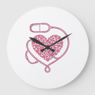 Heart Stethoscope Medical Love Vector Shirt Design Large Clock