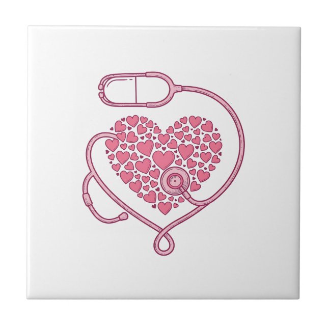 Heart Stethoscope Medical Love Vector Shirt Design Tile (Front)