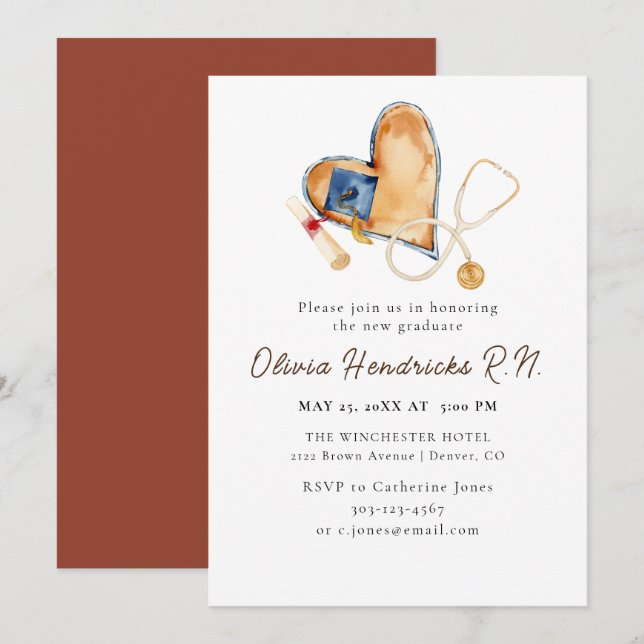 Heart Stethoscope Nursing Graduation Invitation (Front/Back)