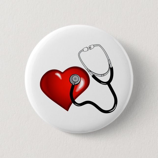 Heart Stethoscope Personalised Nurse Medical 6 Cm Round Badge (Front)