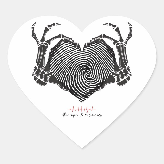 Heart Sticker with Skeleton Hand and Fingerprint (Front)