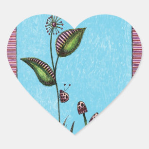 Heart Stickers, Ladybug Flower Mushrooms Sticker