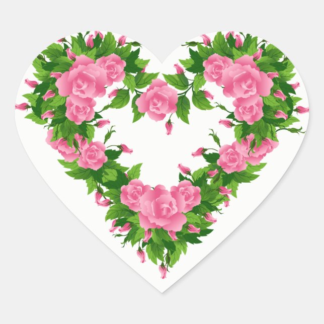 Heart Stickers-Pink Roses Heart Sticker (Front)