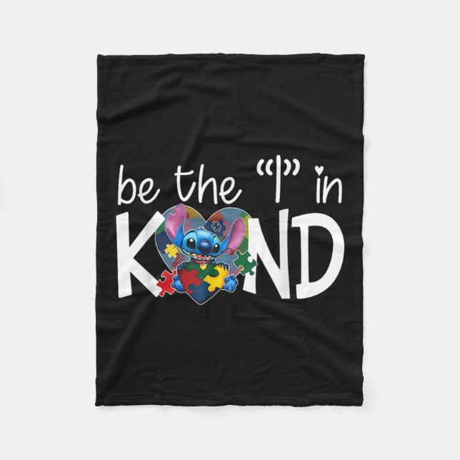 Heart Stitch Hugging Autism Awareness Choose Kind Fleece Blanket (Front)