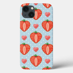Heart Strawberries with Polka Dots And Hearts iPhone 13 Case