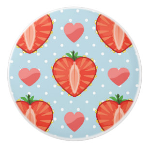 Heart Strawberries with Polka Dots And Hearts Ceramic Knob