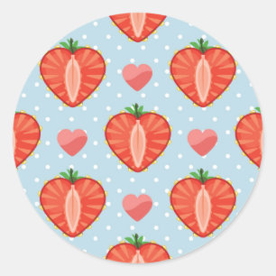 Heart Strawberries with Polka Dots And Hearts Classic Round Sticker