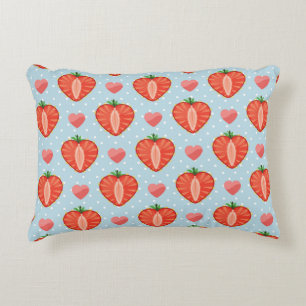 Heart Strawberries with Polka Dots And Hearts Decorative Cushion