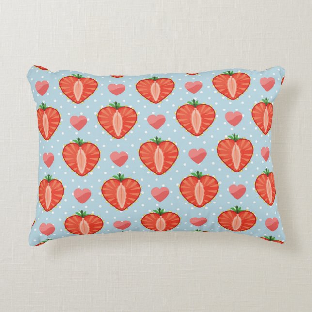 Heart Strawberries with Polka Dots And Hearts Decorative Cushion (Front)