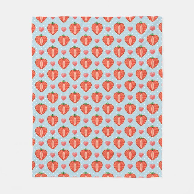 Heart Strawberries with Polka Dots And Hearts Fleece Blanket (Front)