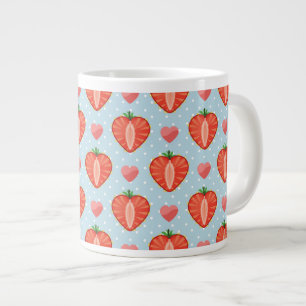 Heart Strawberries with Polka Dots And Hearts Large Coffee Mug