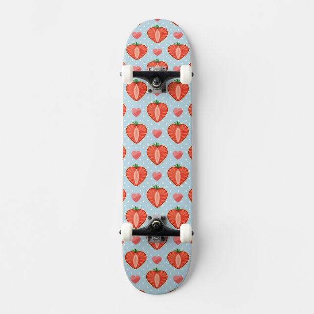 Heart Strawberries with Polka Dots And Hearts Skateboard (Front)