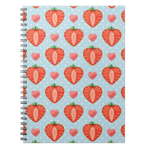 Heart Strawberries with Polka Dots And Hearts Spiral Notebook