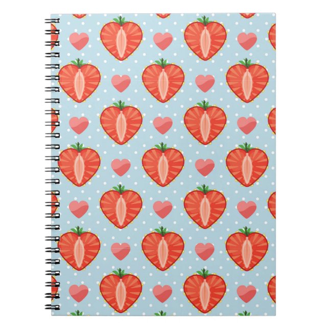 Heart Strawberries with Polka Dots And Hearts Spiral Notebook (Front)