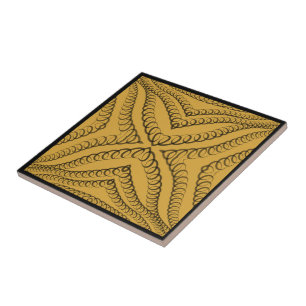 Heart String Spring Black On Gold Geo Pattern Tile