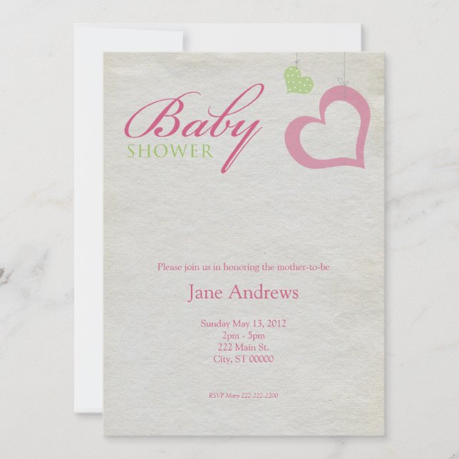 Heart Strings Baby Shower - Pink & Green Invitation (Front)