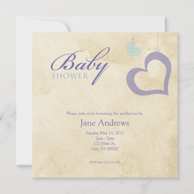 Heart Strings Baby Shower - Purple & Blue Invitation (Front)