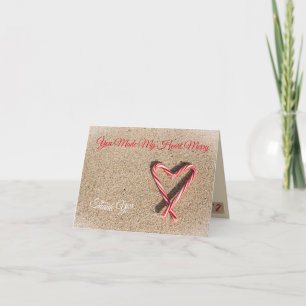 Heart Stripe Christmas Candy Cane Thank You Card
