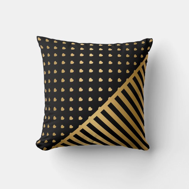 HEART STRIPE GOLD BLACK CUSHION (Front)
