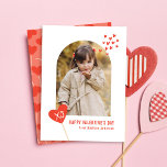 Heart Suckers Photo Classroom Valentine's Day Card<br><div class="desc">Cute classroom Valentine's Day card featuring your vertical photo inside of an arch frame with fluttering red hearts and an XO heart sucker. Personalise the front of the Valentine's Day photo card with a custom greeting and your name. The card reverses to display a red heart sucker pattern.</div>