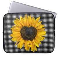 Heart Sunflower and Ladybug on Gingham