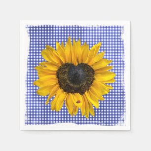 Heart Sunflower and Ladybug on Gingham  Napkin