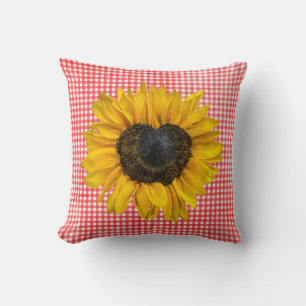 Heart Sunflower on Gingham Cushion
