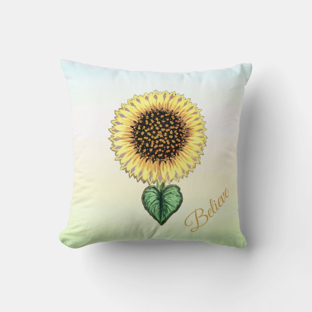 Heart Sunflower on Pastel Shades Cushion (Front)
