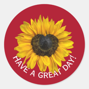 Heart Sunflower On Red Classic Round Sticker