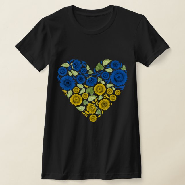Heart sunflower ukraine  I stand With Ukraine Peac T-Shirt (Laydown)