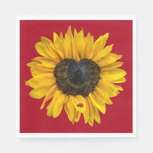 Heart Sunflower with Ladybug On Red Napkin