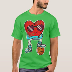 Heart Sunglasses Boys Valentines Day Basketball Vi T-Shirt
