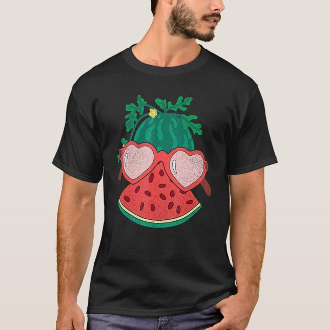 Heart Sunglasses Exotic Fruit Summer Vibes  Waterm T-Shirt (Front)