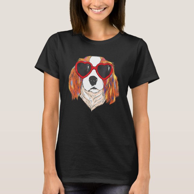 Heart Sunglasses Love Cute Dog Cavalier King Charl T-Shirt (Front)