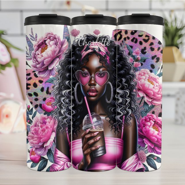 Heart Sunglasses Pink Leopard Coffee Glam Thermal Tumbler (Creator Uploaded)