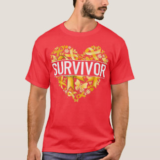 Heart Survivor Gold Ribbon Childhood Cancer Awaren T-Shirt