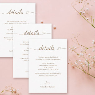 Heart Swash Gold White Grey Wedding Hotel Detail Enclosure Card