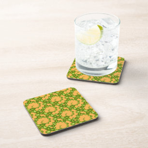 Heart Swirls,Green-Orange-COASTER SET Coaster